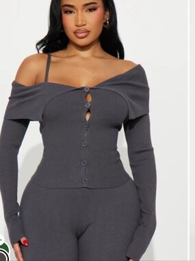 🧡❤️Womens Fashion Nova - Charcoal Gray Two Pc Ribbed Pant Set - Size 1X -NWT❤💝